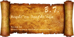 Bogács Teofánia névjegykártya